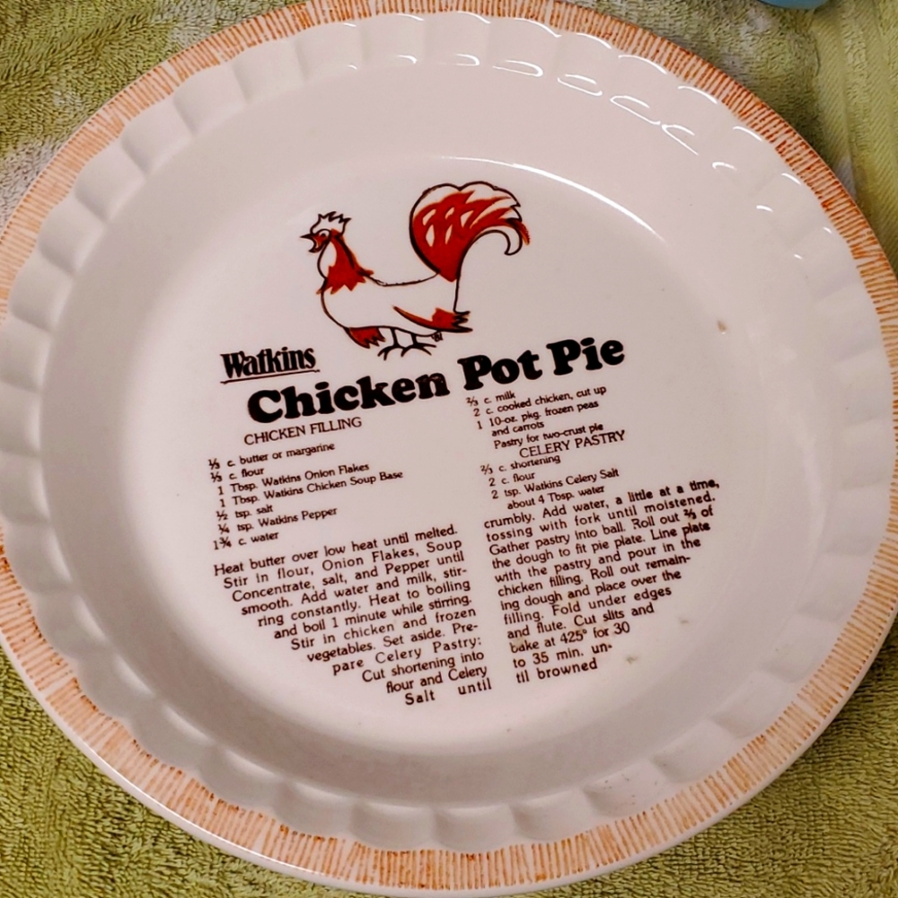 Watkins 1981 chicken pot pie plate/recipe.